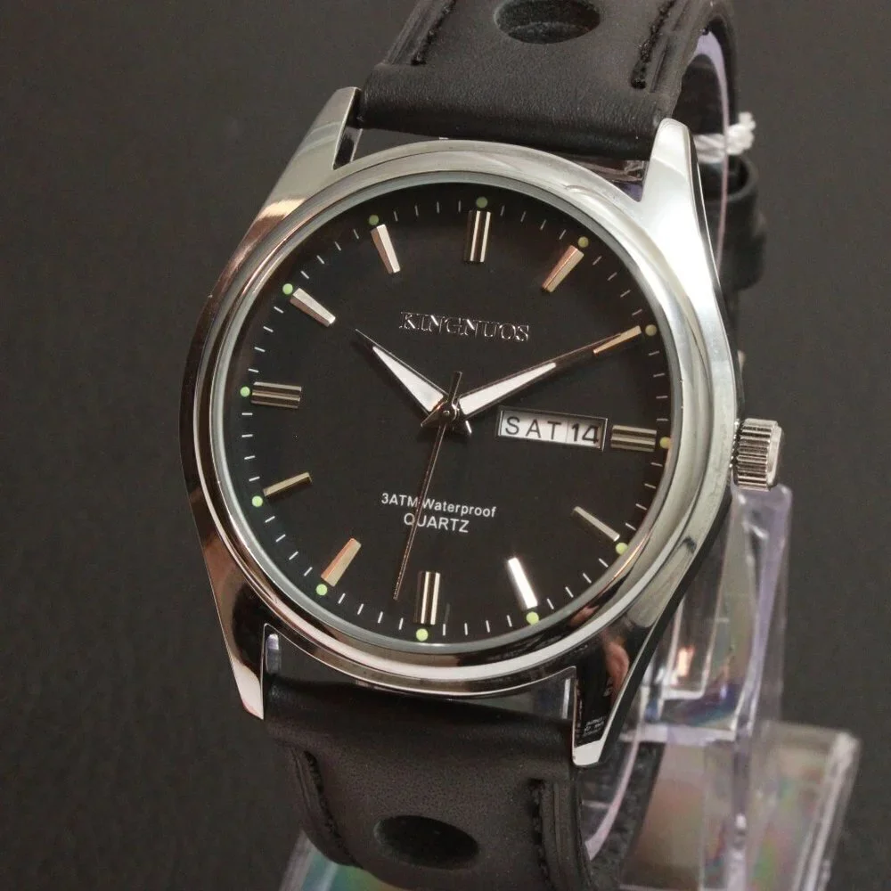 Men's Contemporary Sport Watch Silver Case Black Rally Strap 40mm